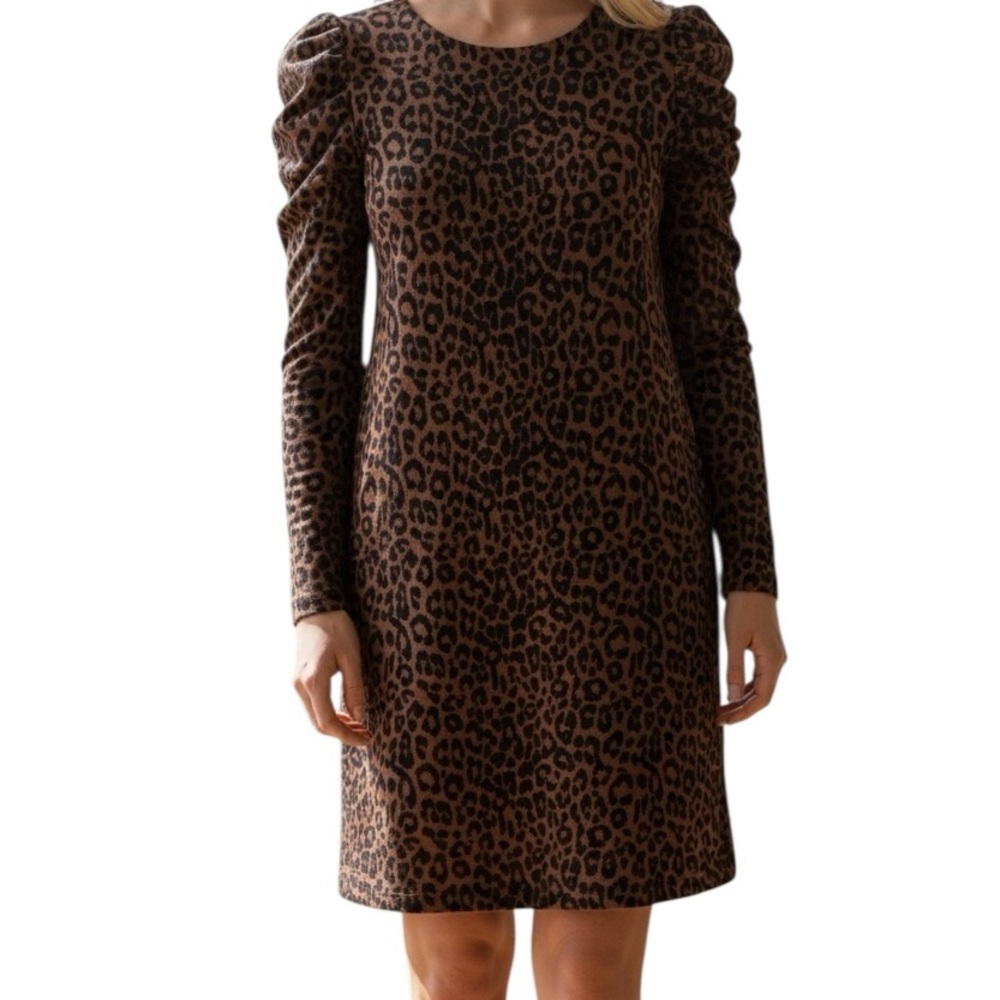LOFT Dress Leopard Print Long Sleeve Knit Straight Size XS
